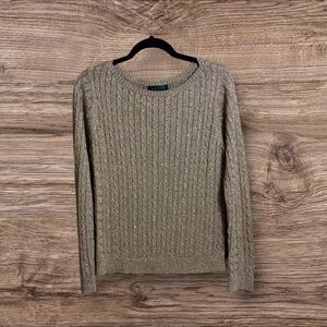 Lauren Ralph Lauren metallic gold cableknit sweater. Silk blend. Large.